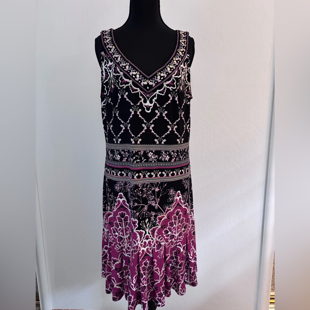 White House Black Market Geometric Beaded Neckline Pleated Dress